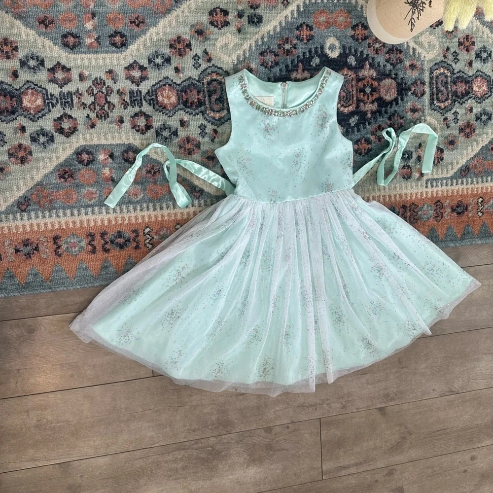 New Nordstrom American Princess Mint Green Sequin Dress Little Girl Size 6